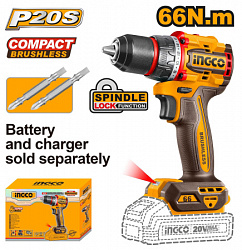 Аккумуляторный шуруповерт 66 Нм 20B, б/щ (5) INGCO CDLI206681 INDUSTRIAL