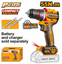 Бесщеточный шуруповерт 55 Нм 20В, б/щ (5) INGCO CDLI205581 INDUSTRIAL