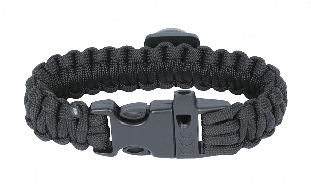 Paracord bracelet with compass,buckle with whistle, black