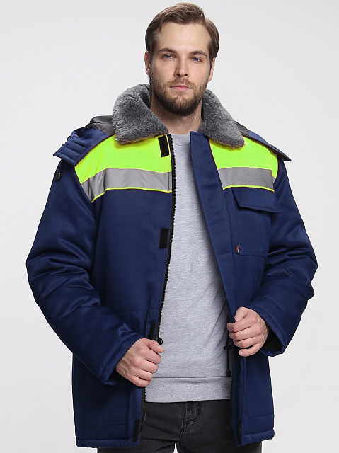 Куртка зимняя Бригада NEW (тк.Смесовая,210) синий/лимонный
