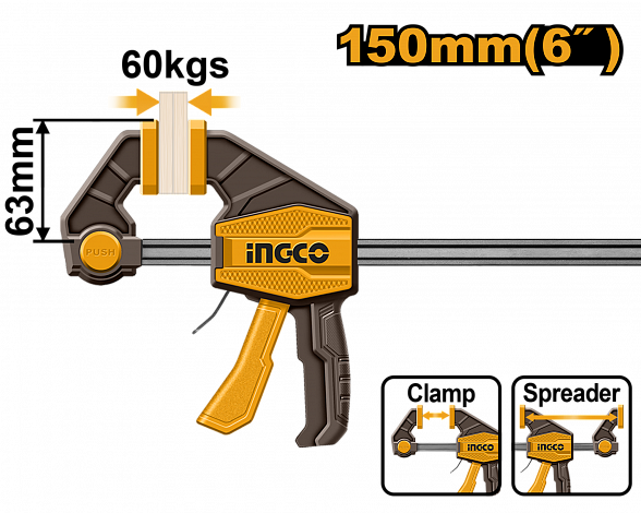 Струбцина быстрозажимная 63х150 мм INGCO HQBC01601 INDUSTRIAL